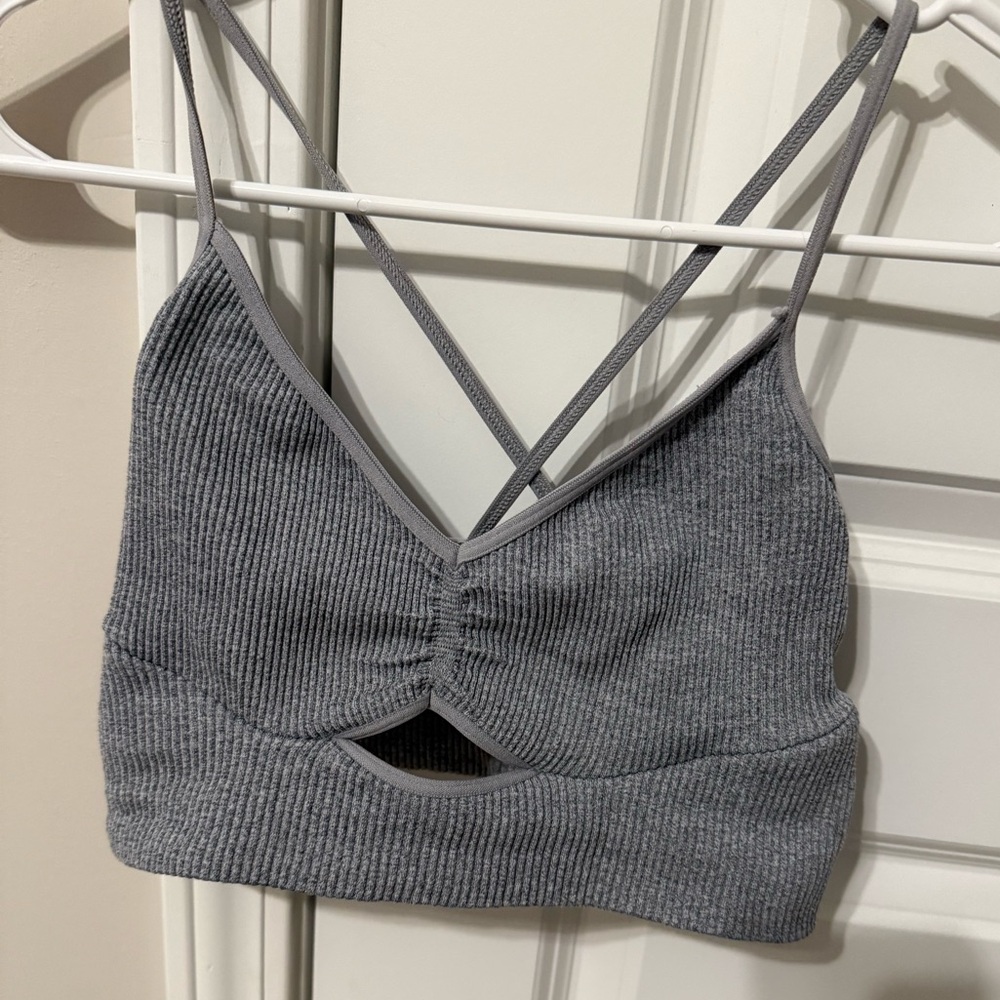 Gray Ribbed Women's Workout Tank Top